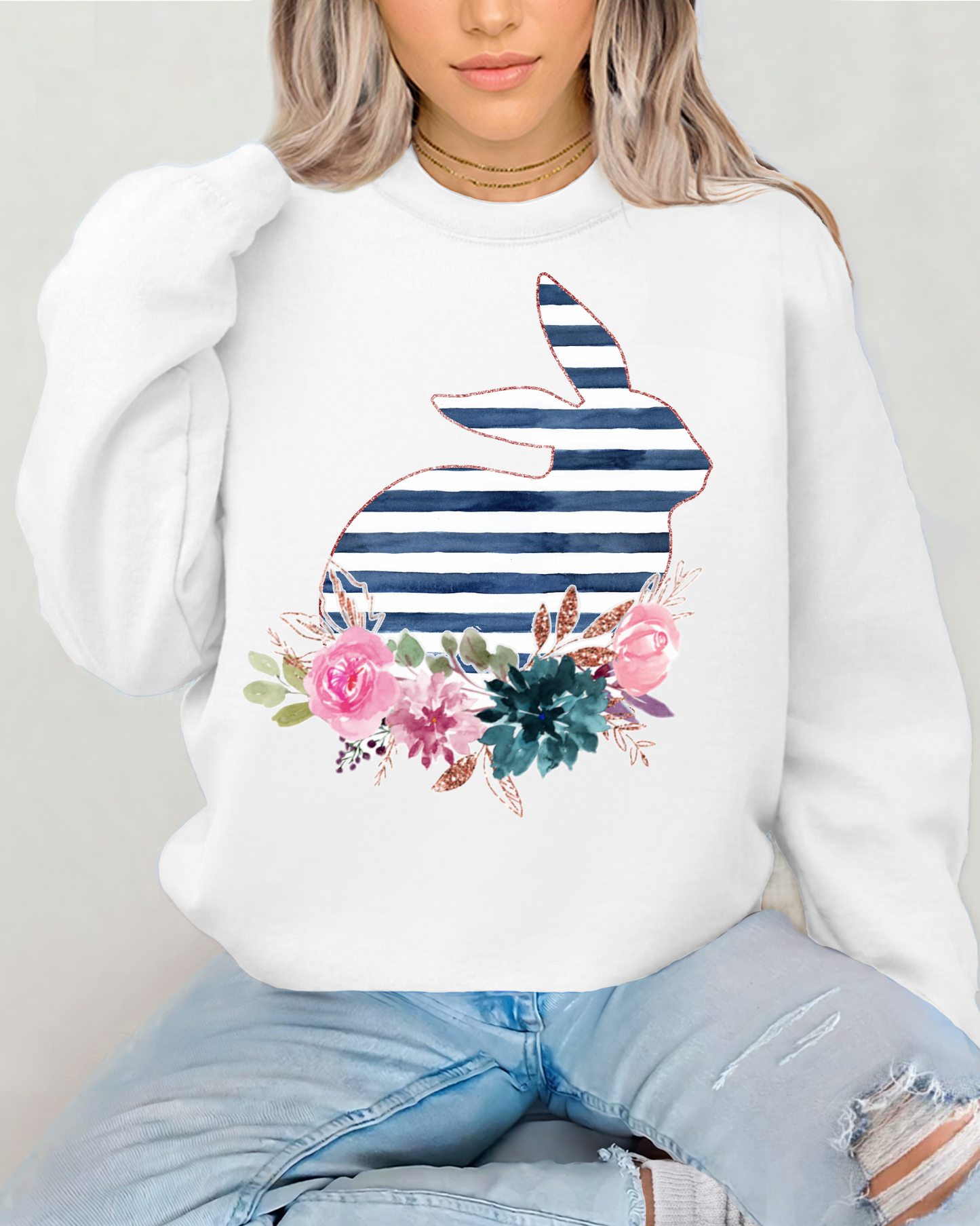 Blue striped bunny w/flowers