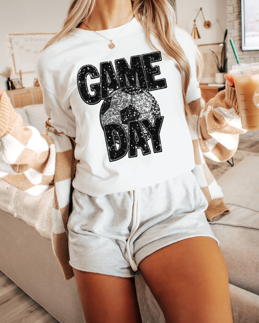 Game Day Soccer Ball Black Glitter
