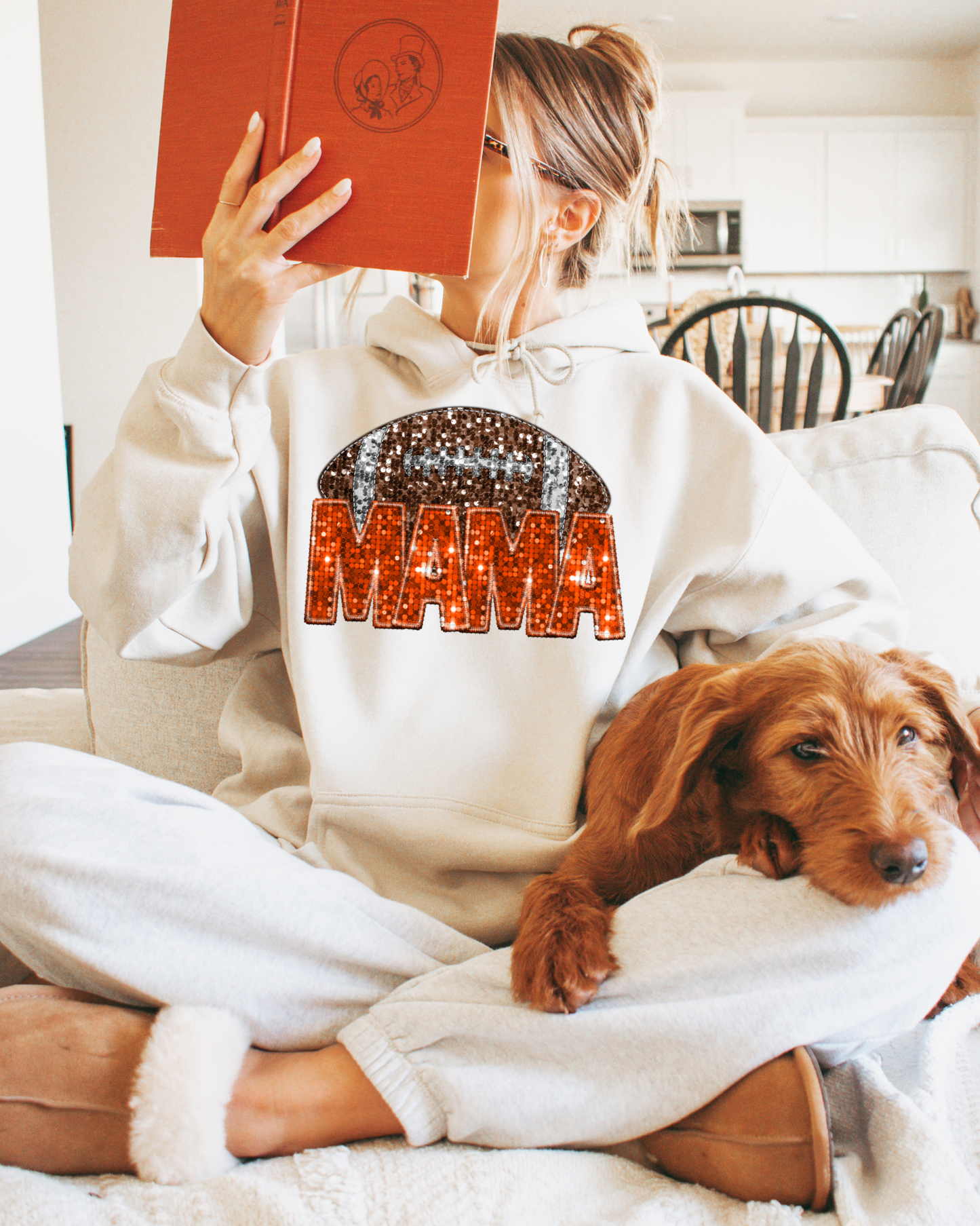 Mama Football Orange Glitter