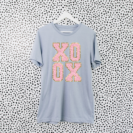 XO OX Faux Chenille Pink/Gold Stack-DTF Transfer