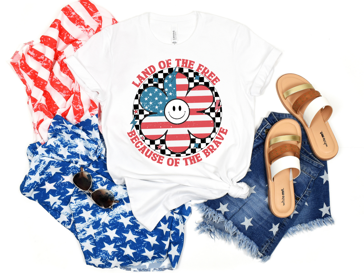 Land Of The Free Because Of The Brave Checkered Flower