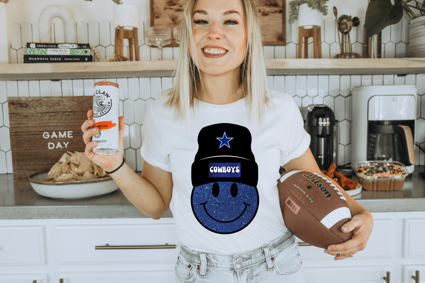 Cowboys smiley beanie blue sparkle