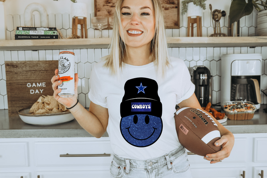 Cowboys smiley beanie blue sparkle