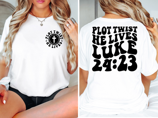 Plot Twist He Lives LUKE24:23 BACK - DTF Transfer