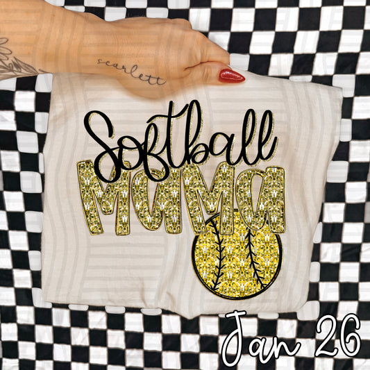 SOFTBALL MAMA GOLD FAUX SPARKLE