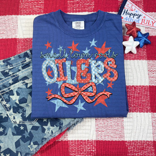 SMALL TOWN ROOTS OILERS RED WHITE & BLUE