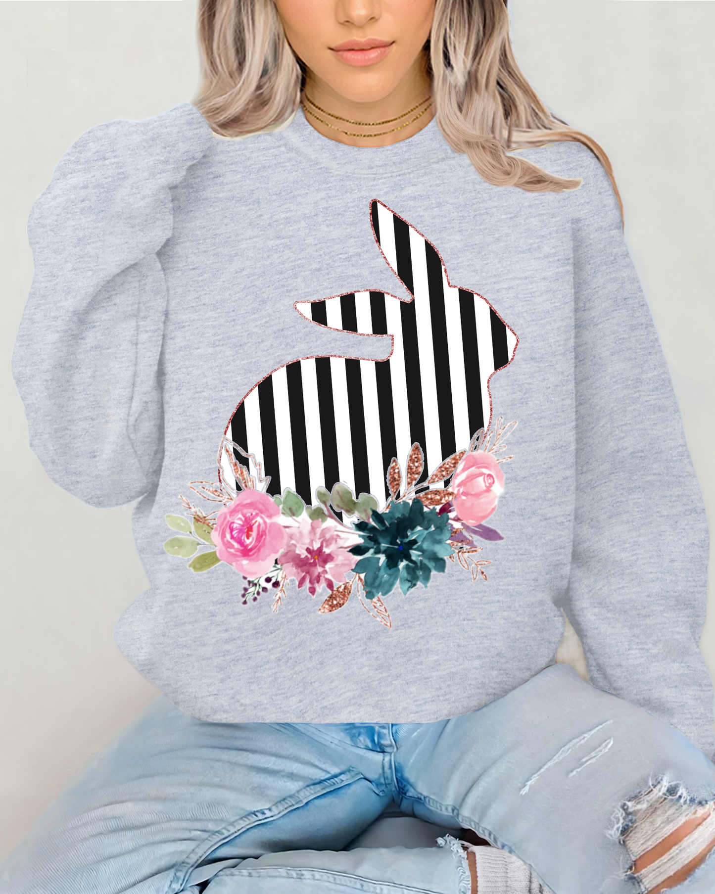 Black striped bunny w/flowers