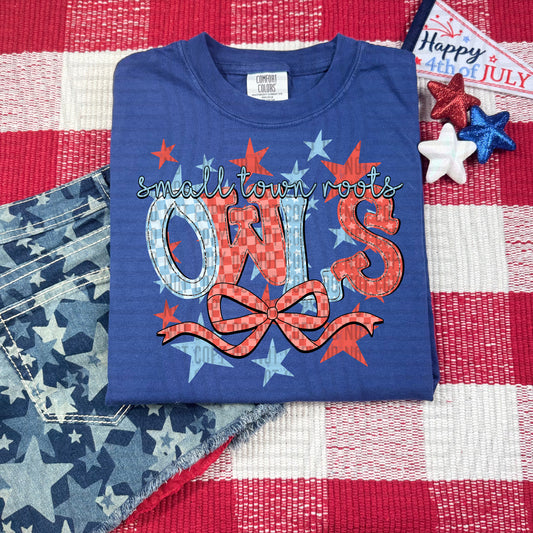 SMALL TOWN ROOTS OWLS RED WHITE & BLUE