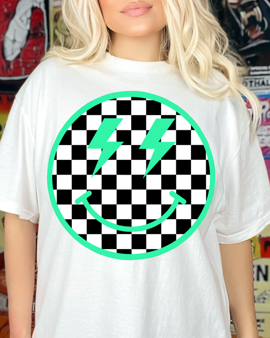 Smiley Face Coastal Blue With Black And White Checkered