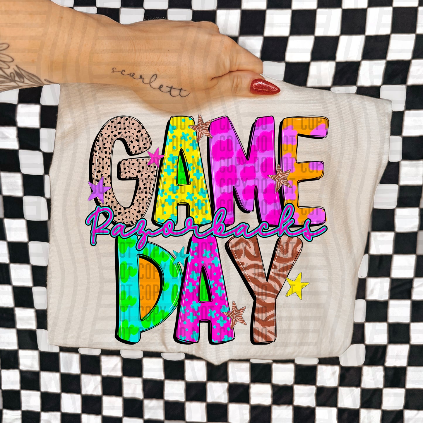 GAME DAY RAZORBACKS COLORFUL CHEETAH ZEBRA STARS