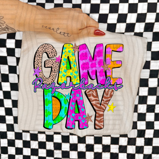 GAME DAY RAZORBACKS COLORFUL CHEETAH ZEBRA STARS