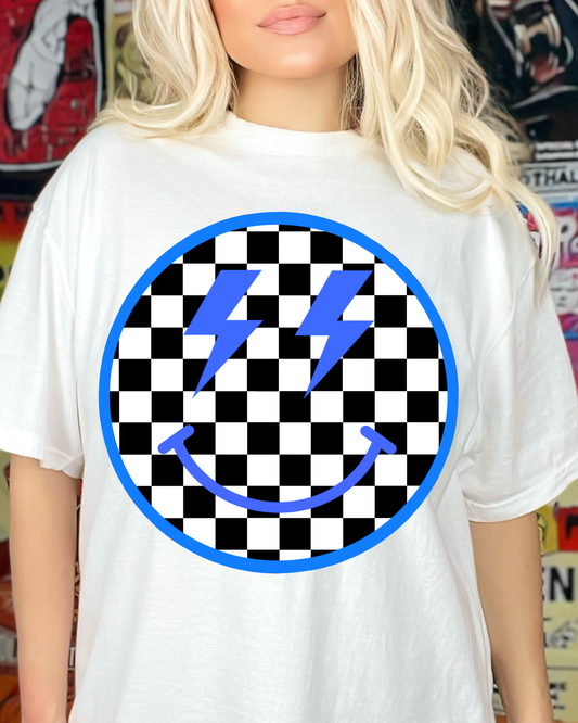 Smiley Face Blue And Black And White Checkered