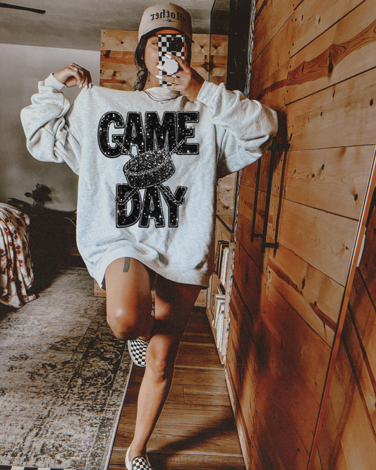 Game Day Hockey Black Glitter Stack