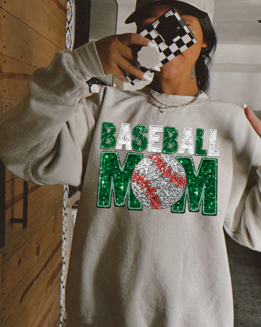 Baseball Mom Green And White Glitter
