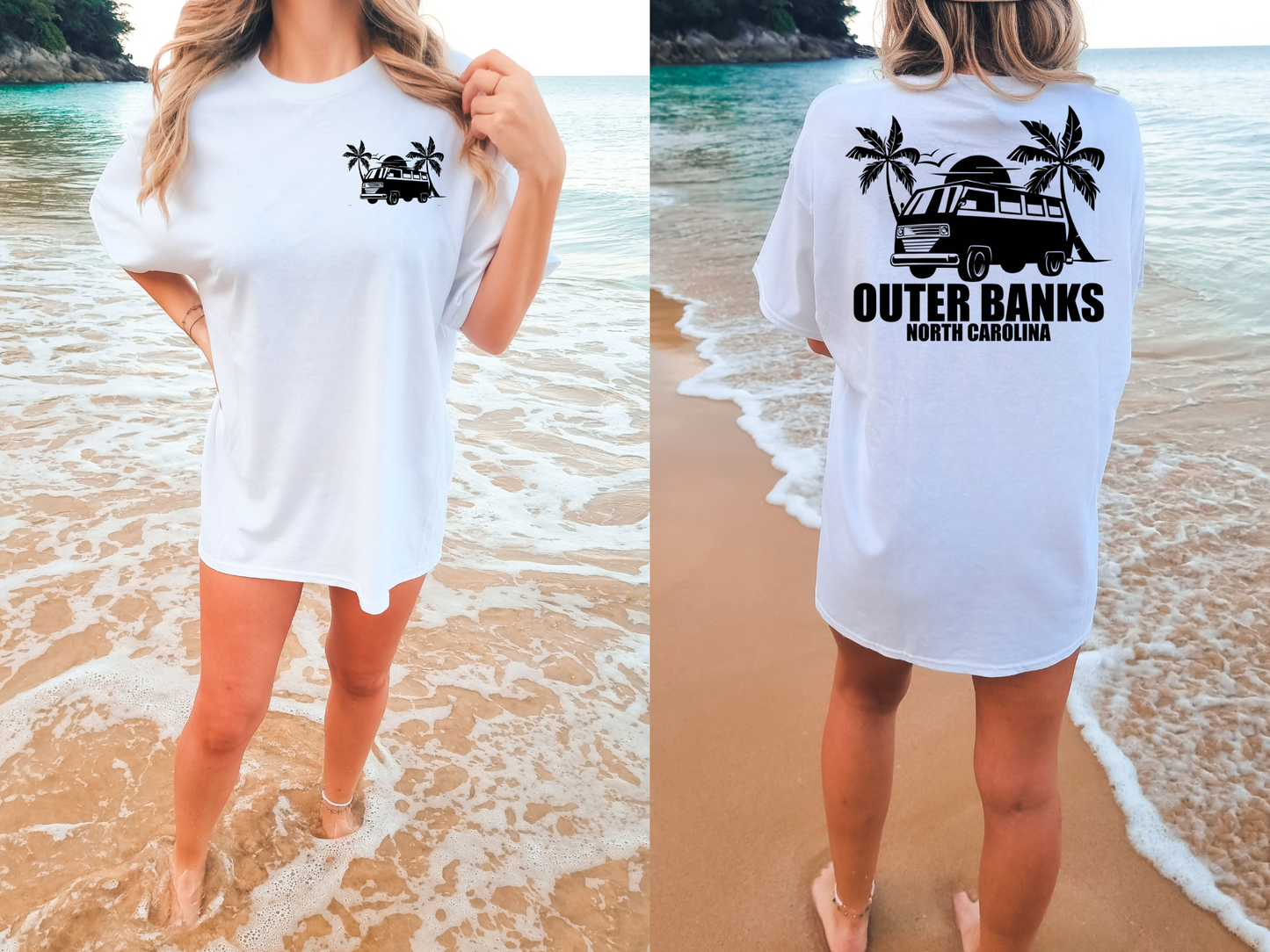 Van and palm trees-front