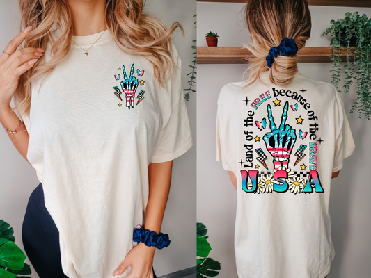 Land of the free because of the brave USA Skull hand - front