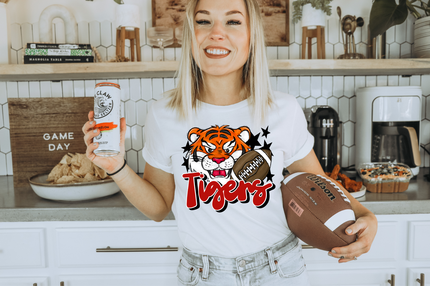Tigers with mascot-red letters