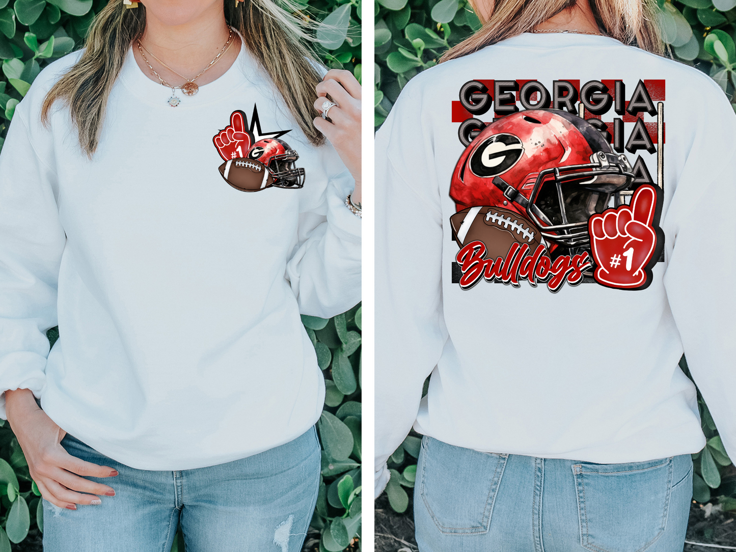 Georgia helmet, foam finger and football - front
