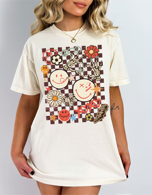 Smiley collage brown checkered