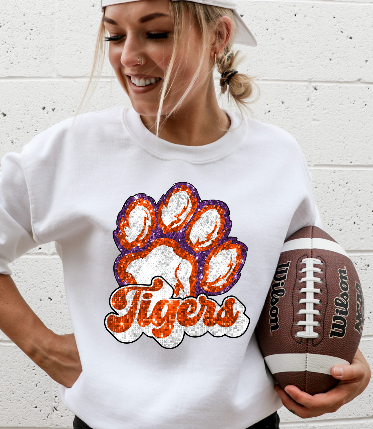 Tigers, sequin - pawprint orange & purple