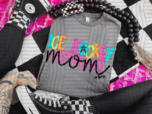 ICE HOCKEY MOM COLORFUL STARS CHECKERS