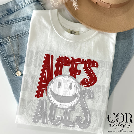 Aces Red And Silver Smiley Face