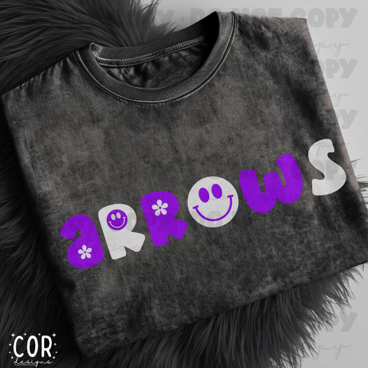 Arrows Purple And White Flowers And Smiley Face Letters