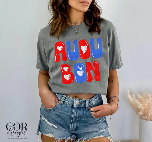 Audubon Red And Blue Heart Letters