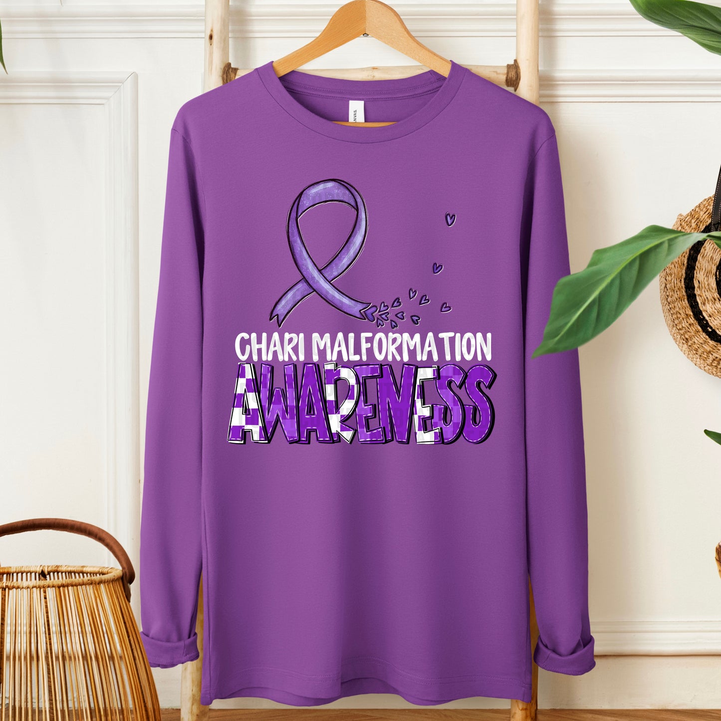 Chari Malformation Awareness-white (checkered purple)