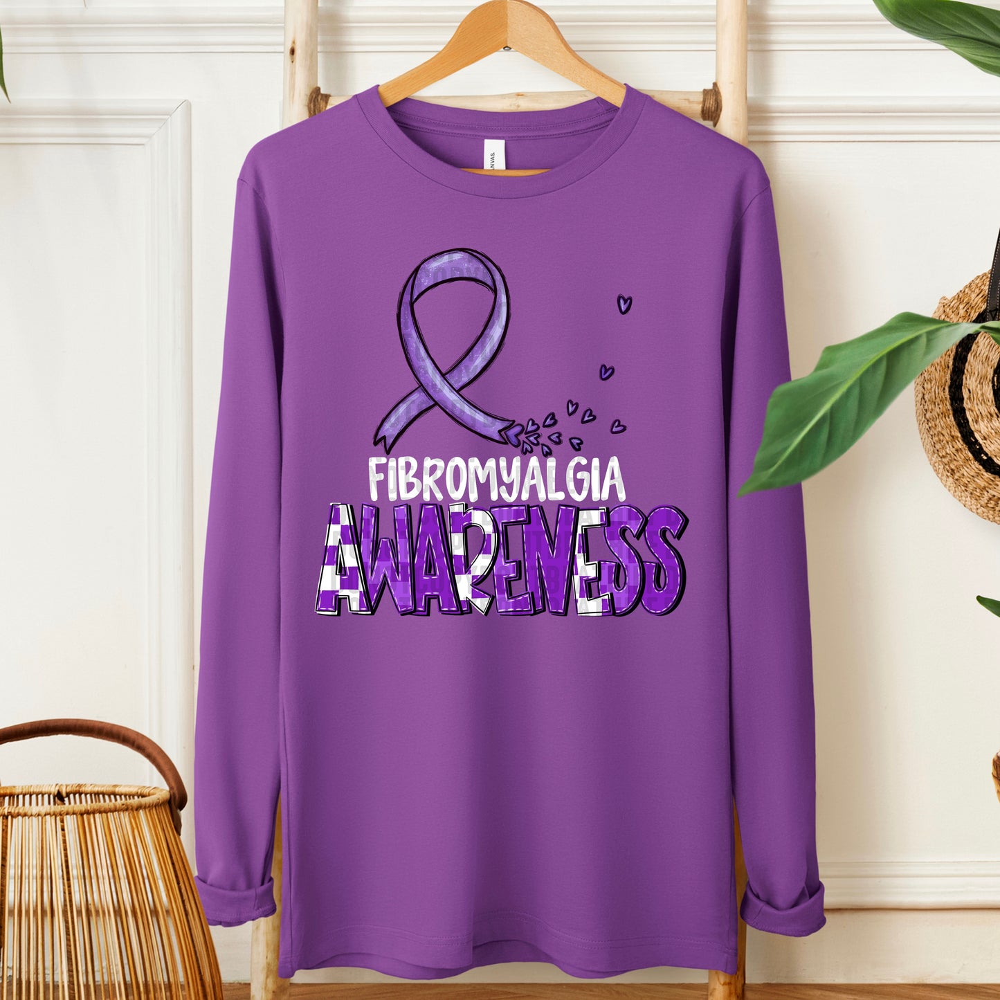 Fibromyalgia Awareness -white (checkered purple)