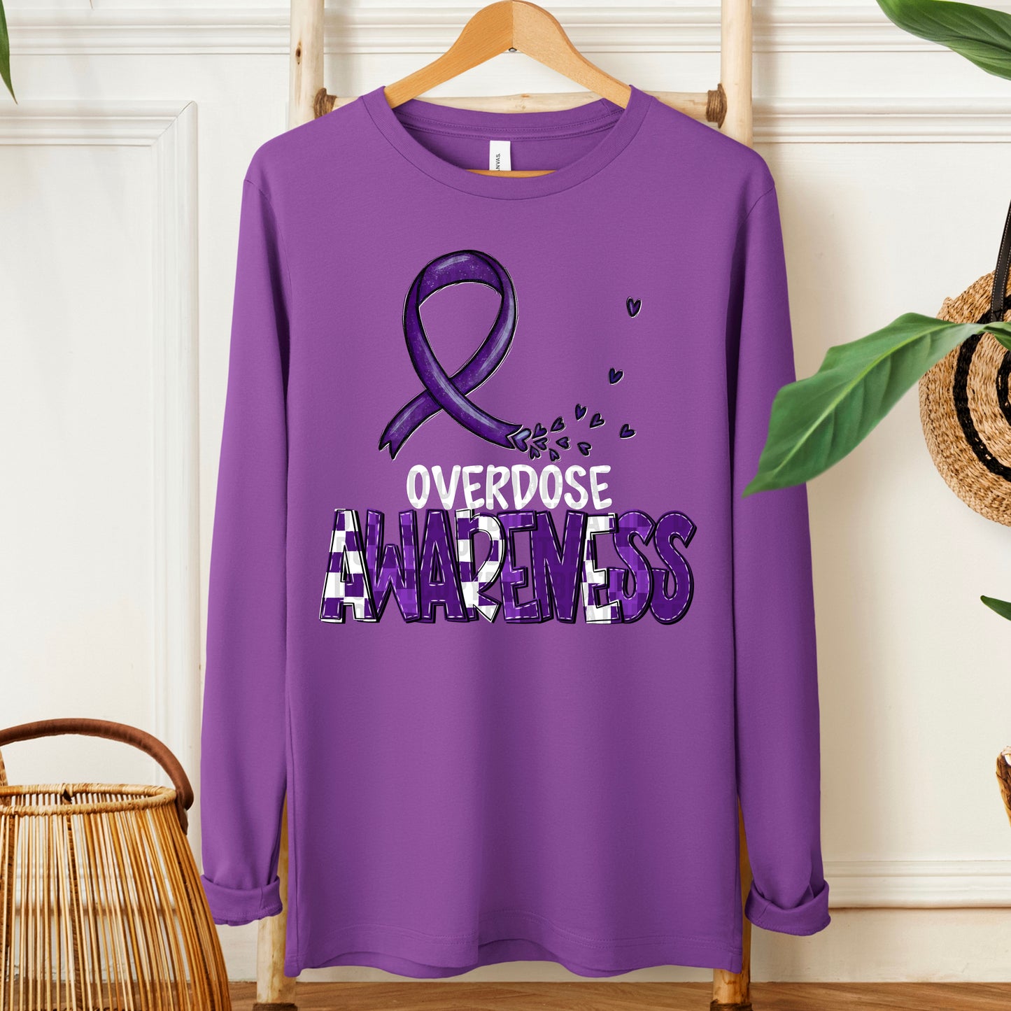 Overdose Awareness-white (checkered purple)