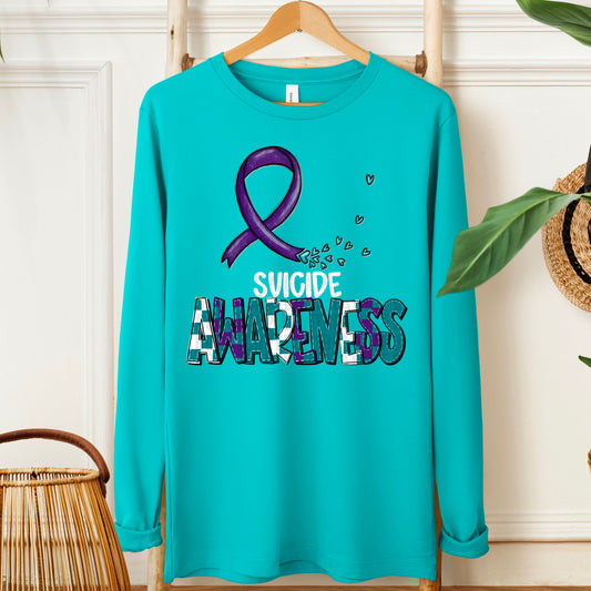 Suicide Awareness-white (checkered purple/teal)