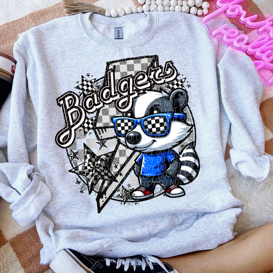 Badgers Checkered Lightning Bolt