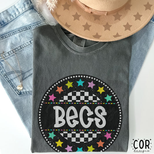 Becs Colored Stars Checkered Circle