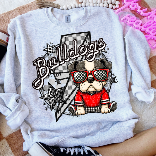 Bulldogs Checkered Lightning Bolt Red
