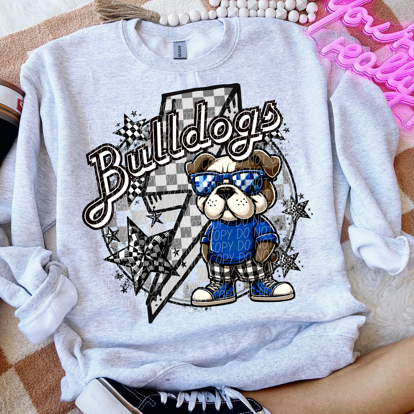 Bulldogs Checkered Lightning Bolt Blue
