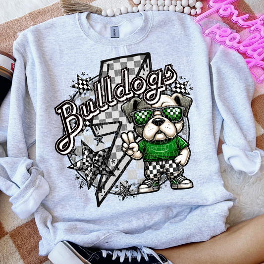 Bulldogs Checkered Lightning Bolt Green