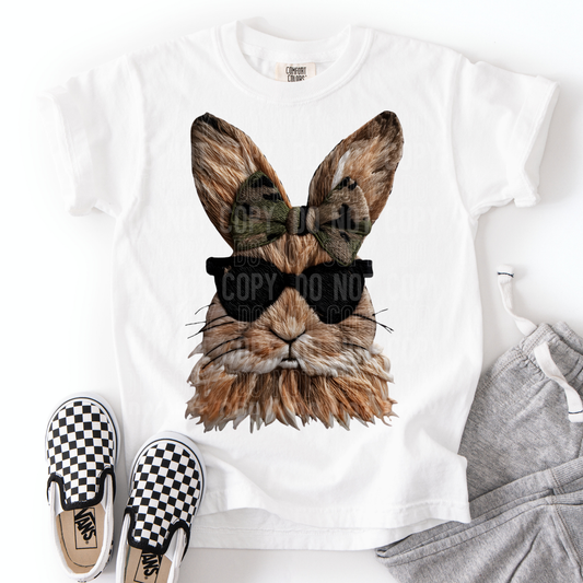 FAUX YARN CAMO BOW EASTER BUNNY