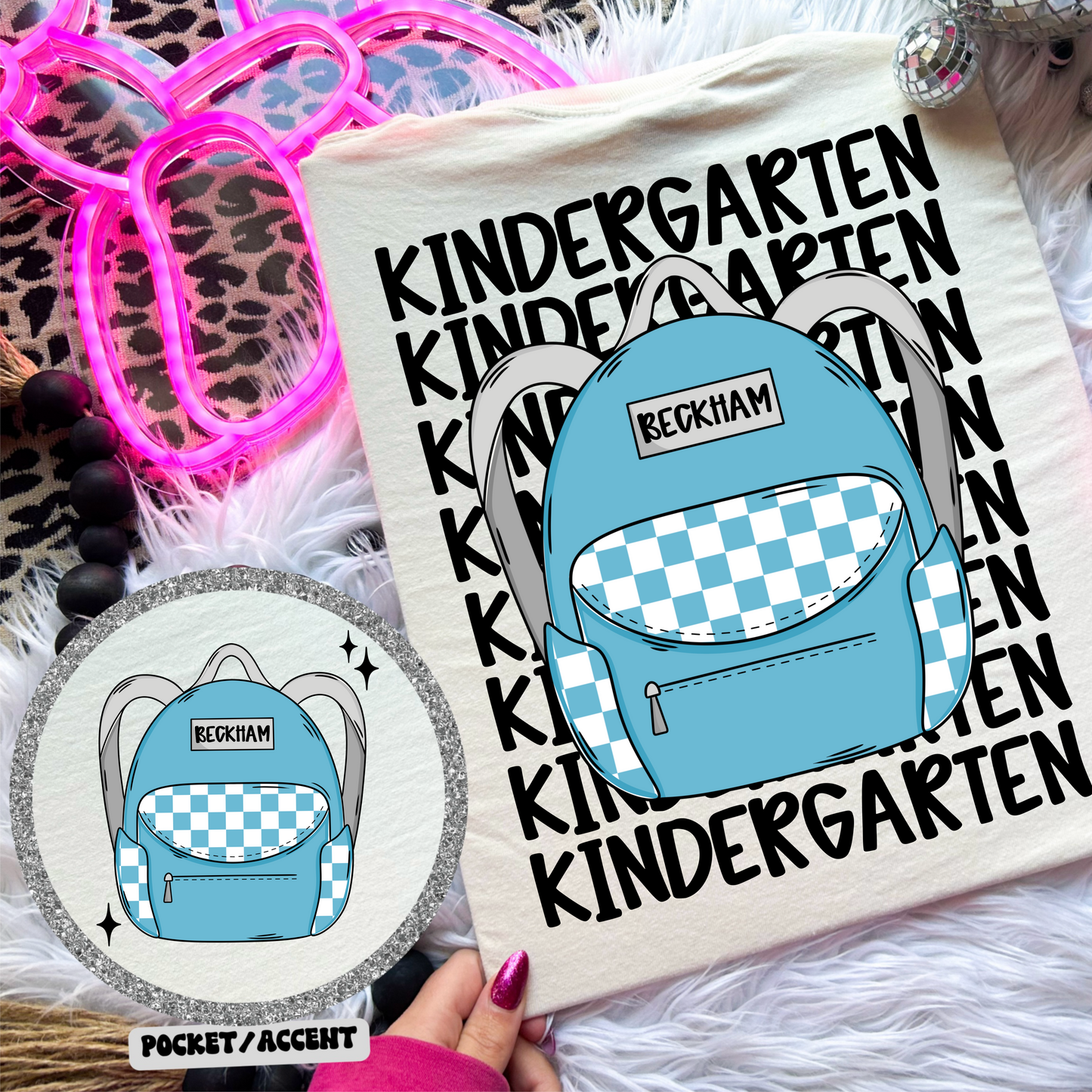 Customizable Blue Kindergarten Backpack (back/black)