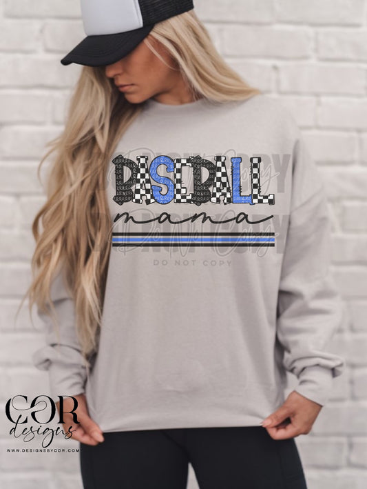 Baseball Mama Black Blue And Checkered
