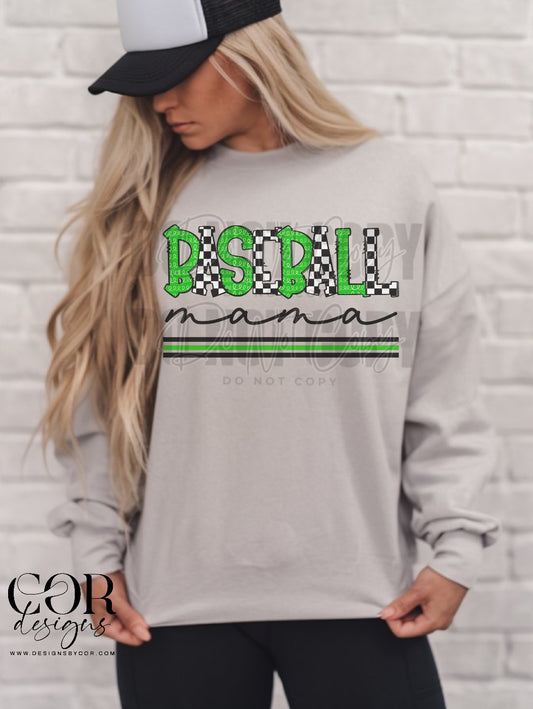 Baseball Mama Checkered And Green