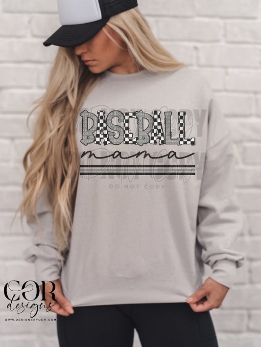 Baseball Mama Checkered And Grey