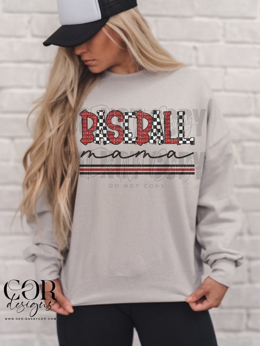 Baseball Mama Checkered And Maroon