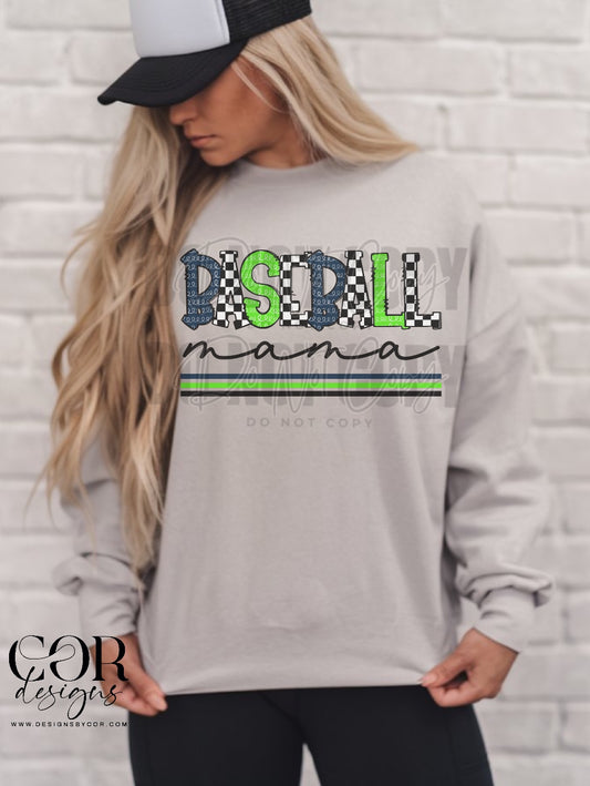 Baseball Mama Checkered Blue And Green
