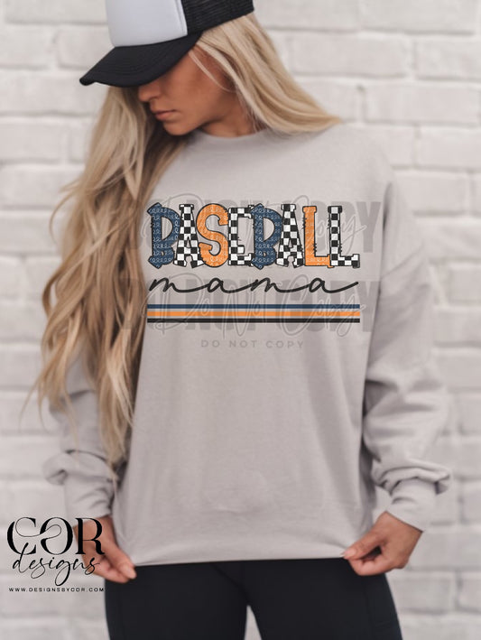 Baseball Mama Checkered Blue And Orange