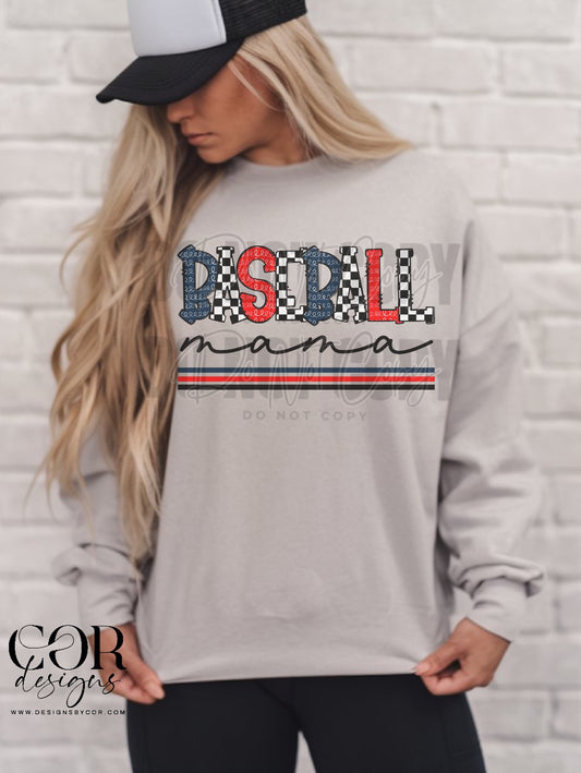 Baseball Mama Checkered Blue And Red