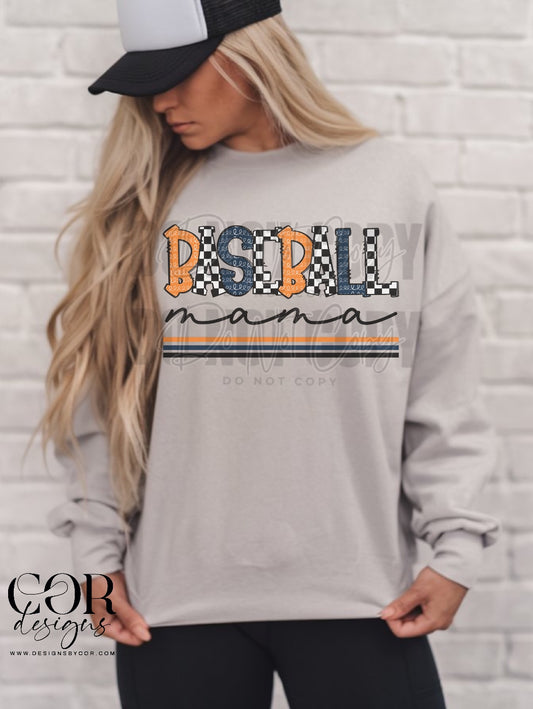 Baseball Mama Checkered Orange And Blue