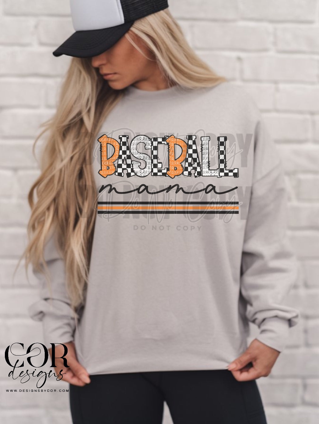 Baseball Mama Checkered Orange And White