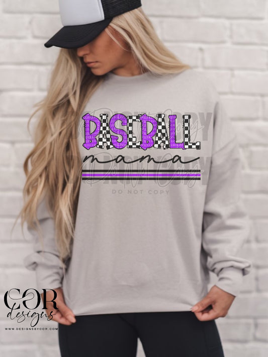 Baseball Mama Checkered And Purple