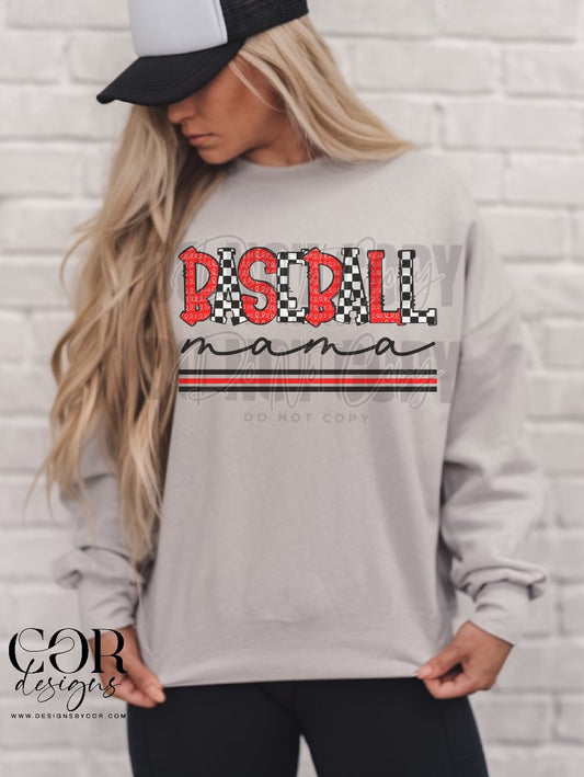 Baseball Mama Checkered And Red